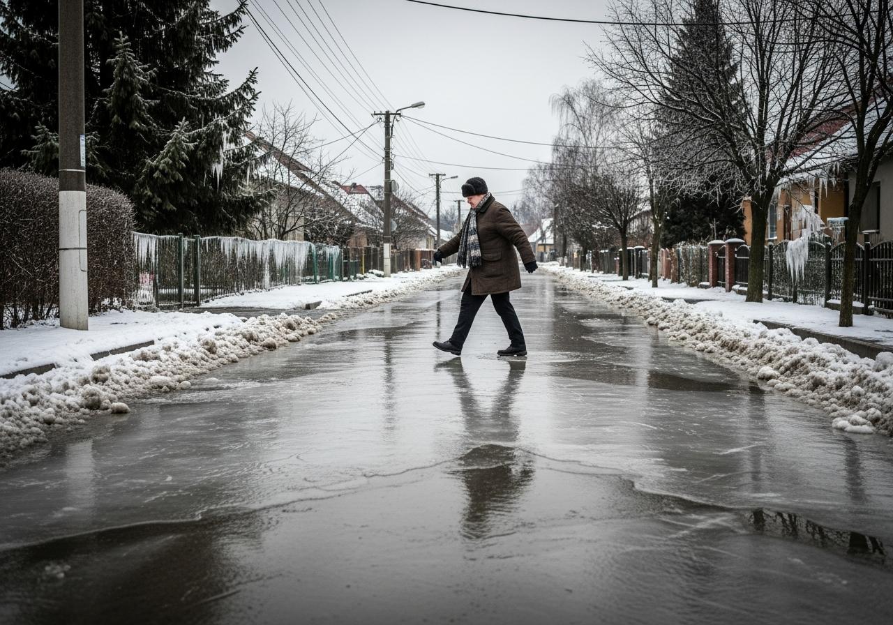 Sliač zasiahli najhoršie povodne rokov. Mráz premenil zaplavené ulice na klzisko
